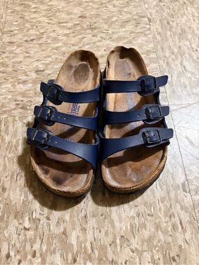 Birkenstock Triple Strap Sandals in Navy Blue Size 36